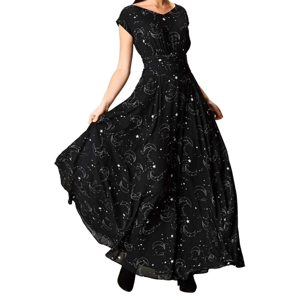 Eshakti Wayward Fancies Womens Maxi Size S-4 Dress Night Sky Moon Stars Witchy